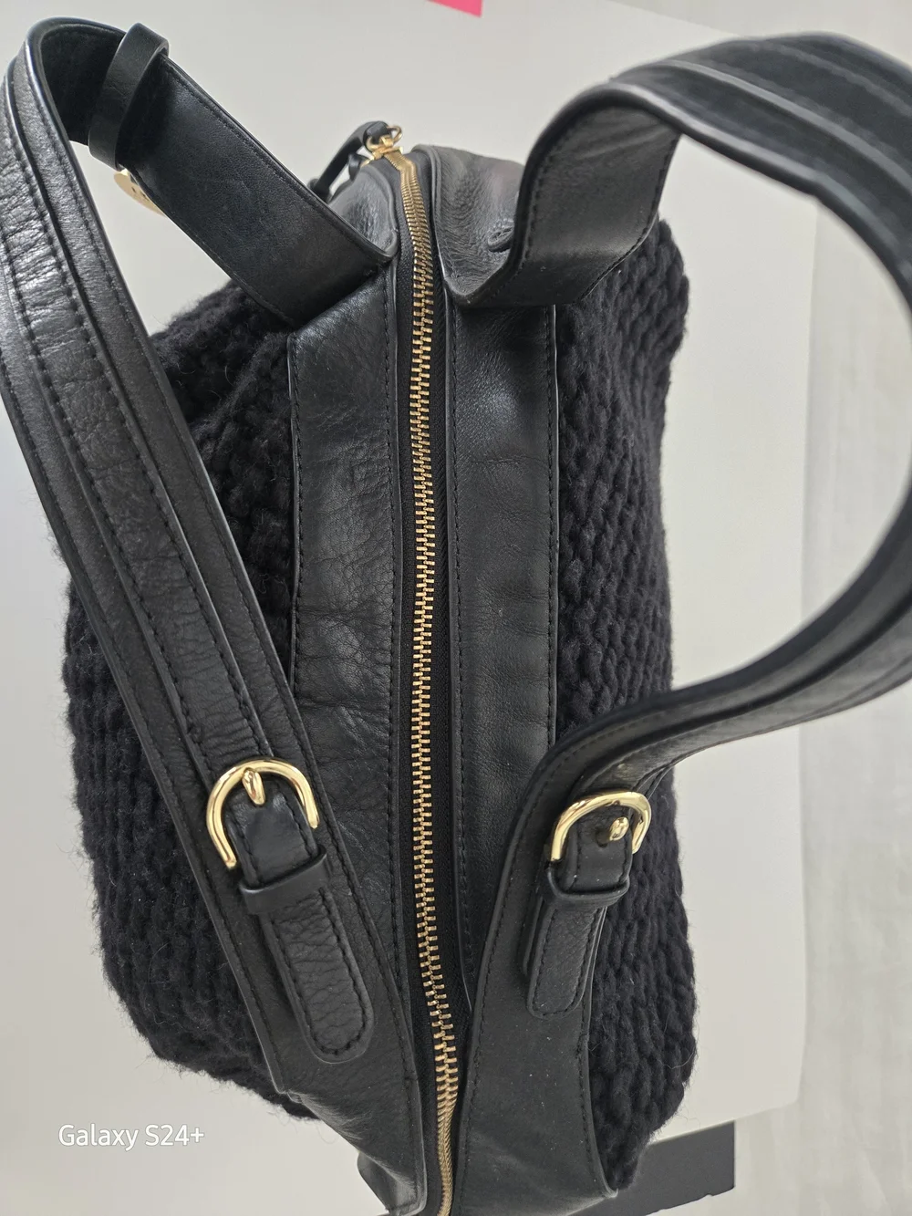 UGG Black Knit Leather Trim Hobo Satchel Bag